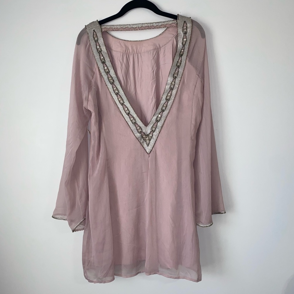 Altar’d State Darra Long Sleeve Open Back Beaded Swing Dress - Picture 10 of 15